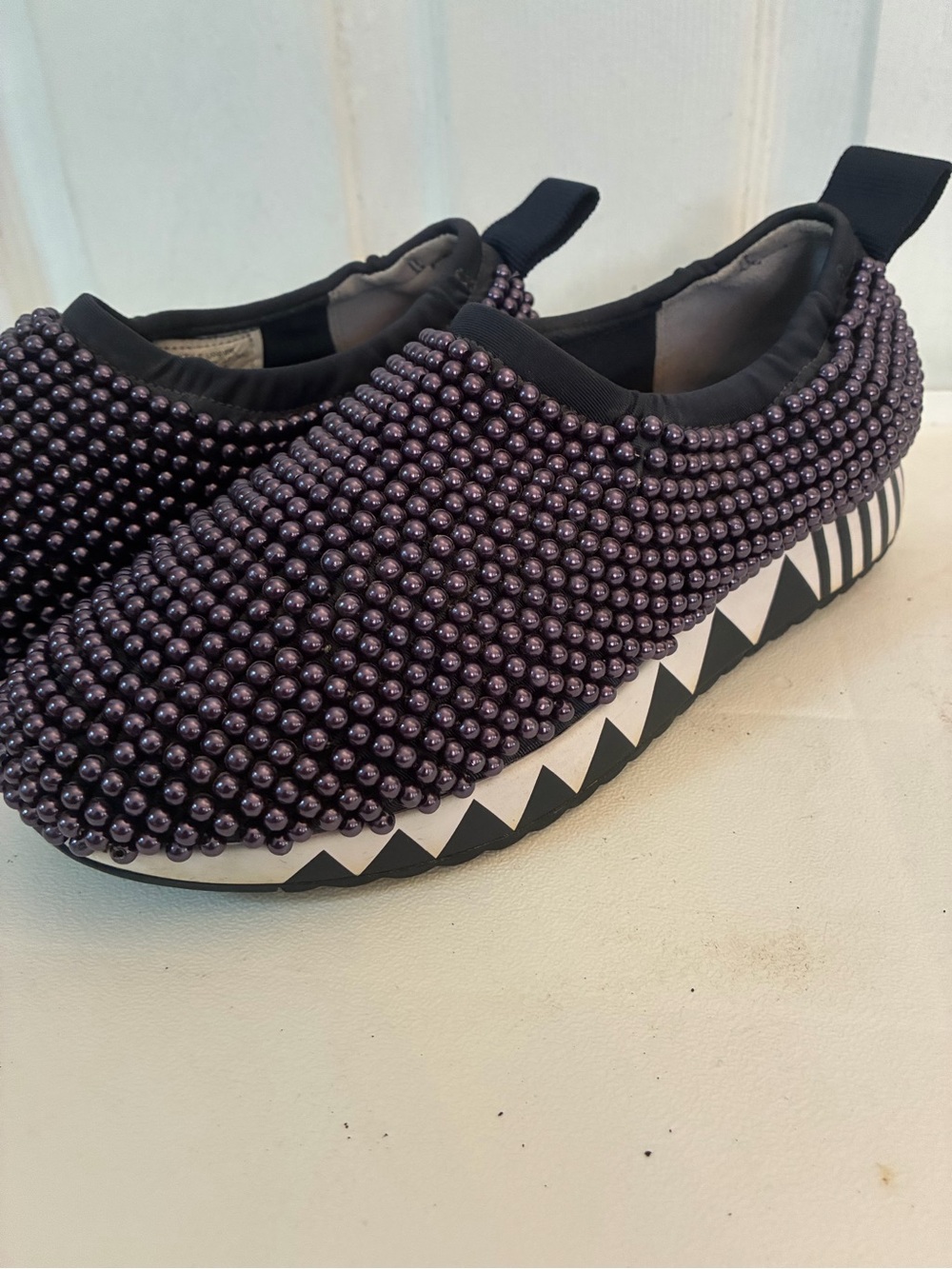 Tory Sport Tory Burch Pearl Slip On Sneakers Purple Embellished Sz 7.5
